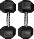 Set of 2 Hex Rubber Dumbbell with Metal Handles, Pair of 2 Heavy Dumbbells (35 Lb)