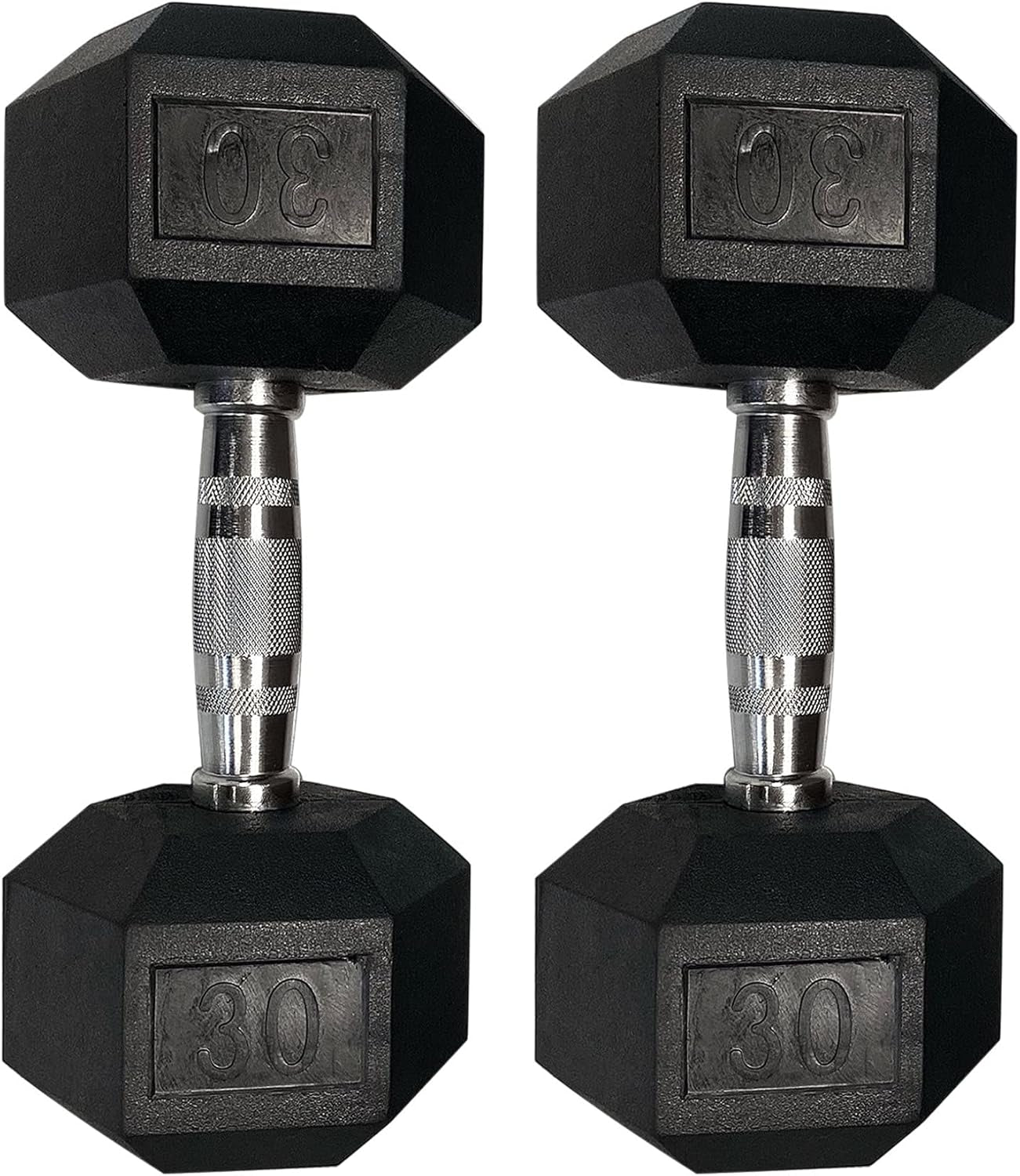 Set of 2 Hex Rubber Dumbbell with Metal Handles, Pair of 2 Heavy Dumbbells (35 Lb)