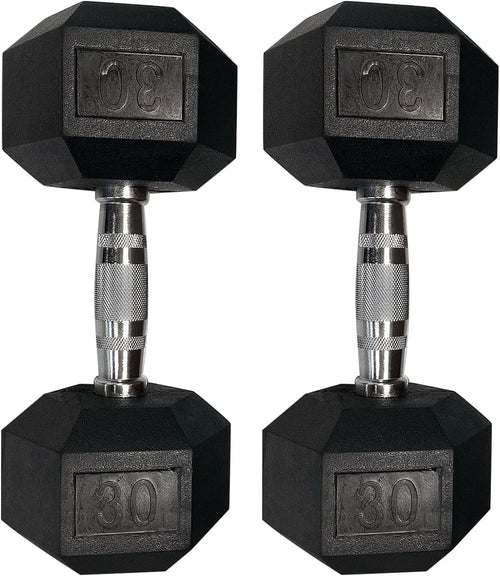Set of 2 Hex Rubber Dumbbell with Metal Handles, Pair of 2 Heavy Dumbbells (35 Lb)